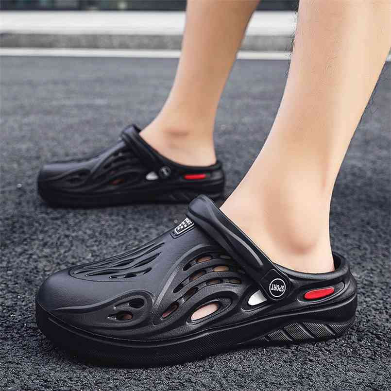 

beads Garden Shoes Men's and Women's Crocks Sandals Couple Summer Hole Beach Casual Outdoor Flat Slippers 210607, Black