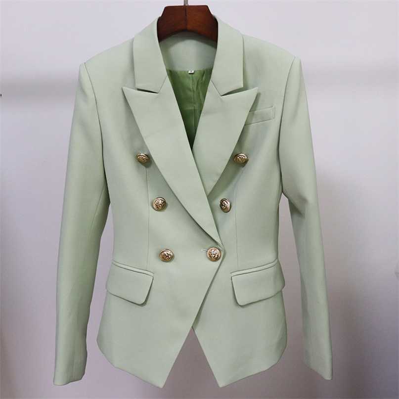 

Avocado Green Women Blazer Jacket Autumn Double Breasted Gold Button Pink Formal Female Suit High Quality 211019, Tangerine pink