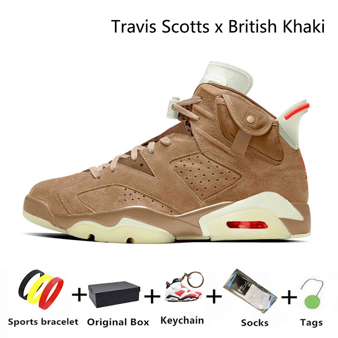 

with box travis scotts x 6s british khaki mens basketball shoes cactus jack dh0690-200 sail 6 bright crimson men trainers sports sneakers 40-47, Item#6