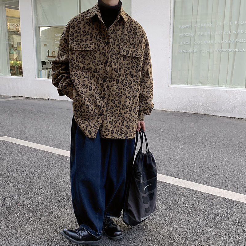 

Men's Jackets Male bomber jacket with leopard print, baggy and fashion wool, grey brown sizes, 6M73, 1# shoe box