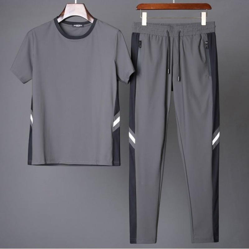 

Silky soft Q stretch ultra-thin quick-dry ice silk two-piece suit summer high-end men's casual sports suit trend(The Logistics Price Pl, Gray
