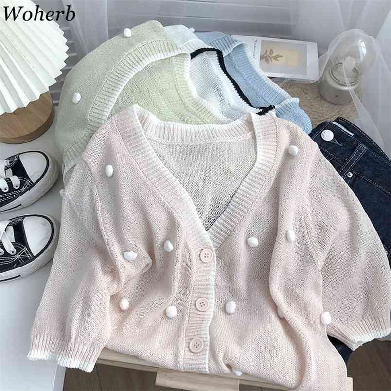 

Sweet Summer Cardigan Women V-neck Thin Knitwear Korean Chic Elegant Outwear Casual All Match Tops Cardigans 210519, Light green