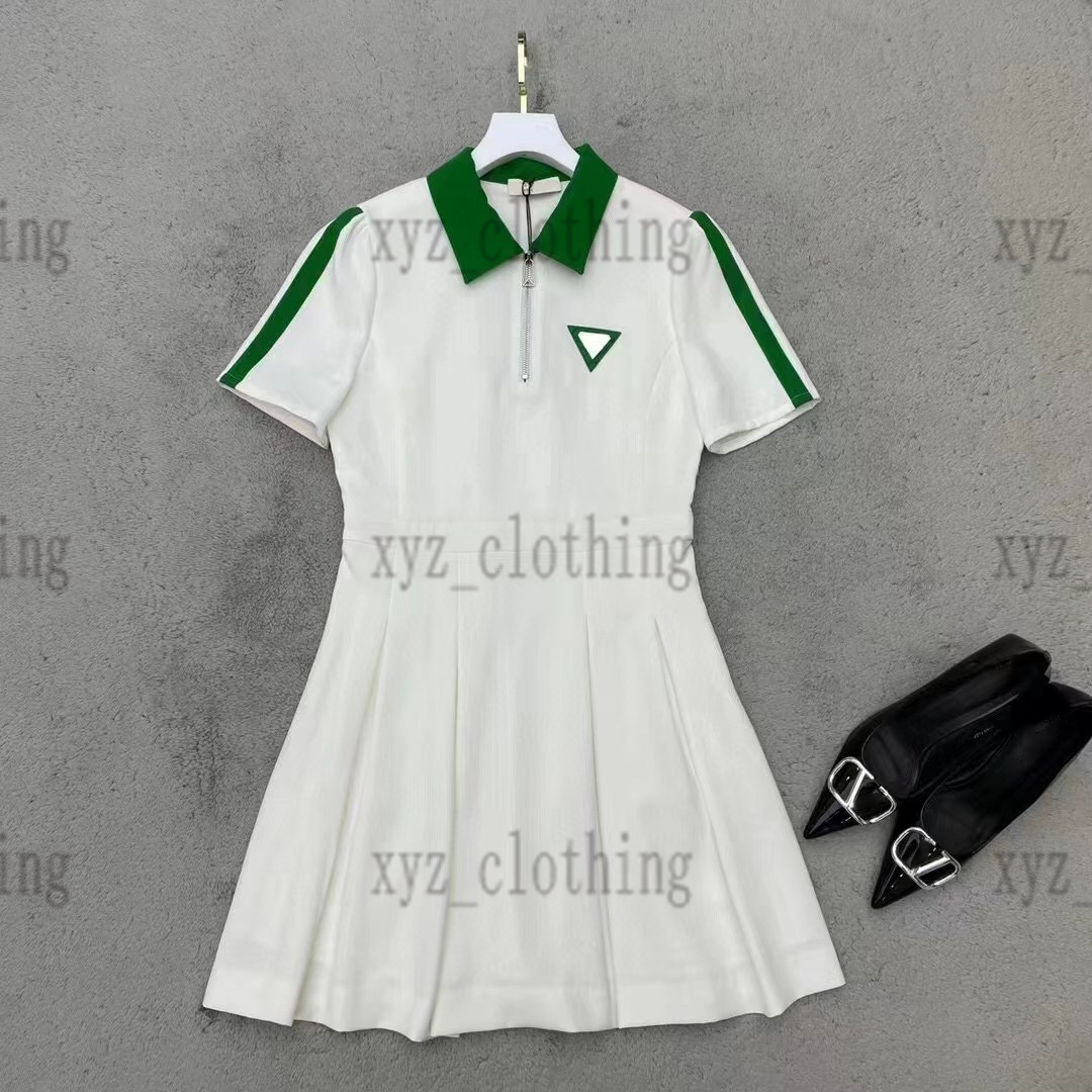 

22ss designer polos dress short sleeve shirt womens shirts color matching dresses summer vintage print high-end polo Collar Waist Drawstring Design sleeves skirts, 04