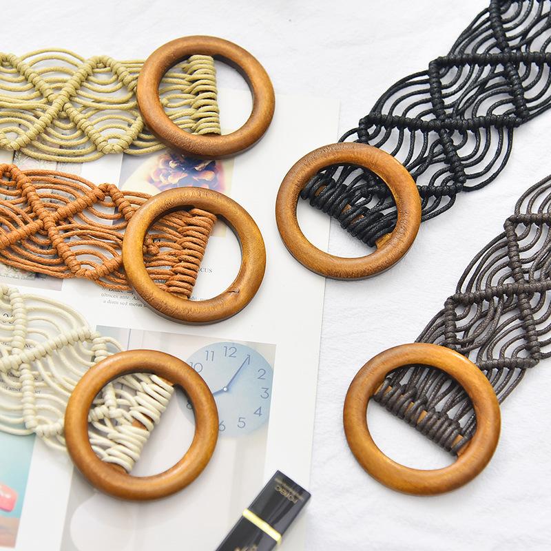

Belts Wax Rope Weaving Retro Ethnic Style Ladies Wide Waist European Beauty Is A Dress Wild Hollow Hand-knitted, Green