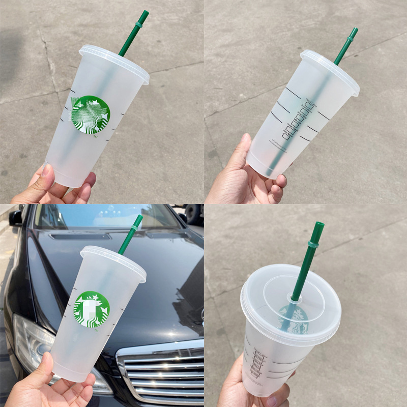 

24oz 710ml Mugs Starbucks Cup Tumbler High Water Capacity 5pcs Plastic Cups Coffe Juice Clear Frosted Mug Home Bar Drink Shop Good Quality G2