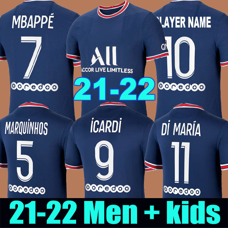 

21 22 MBAPPE KEAN soccer jersey Maillots de football shirts 2021 2022 MARQUINHOS VERRATTI KIMPEMBE men + kids kit uniforms enfants maillot foot fourth, 20-21 kids away