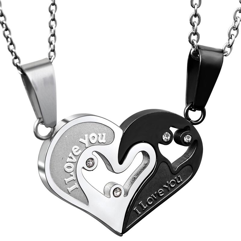 

Pendant Necklaces Heart Stainless Steel I Love You Never Separate Couple Necklace