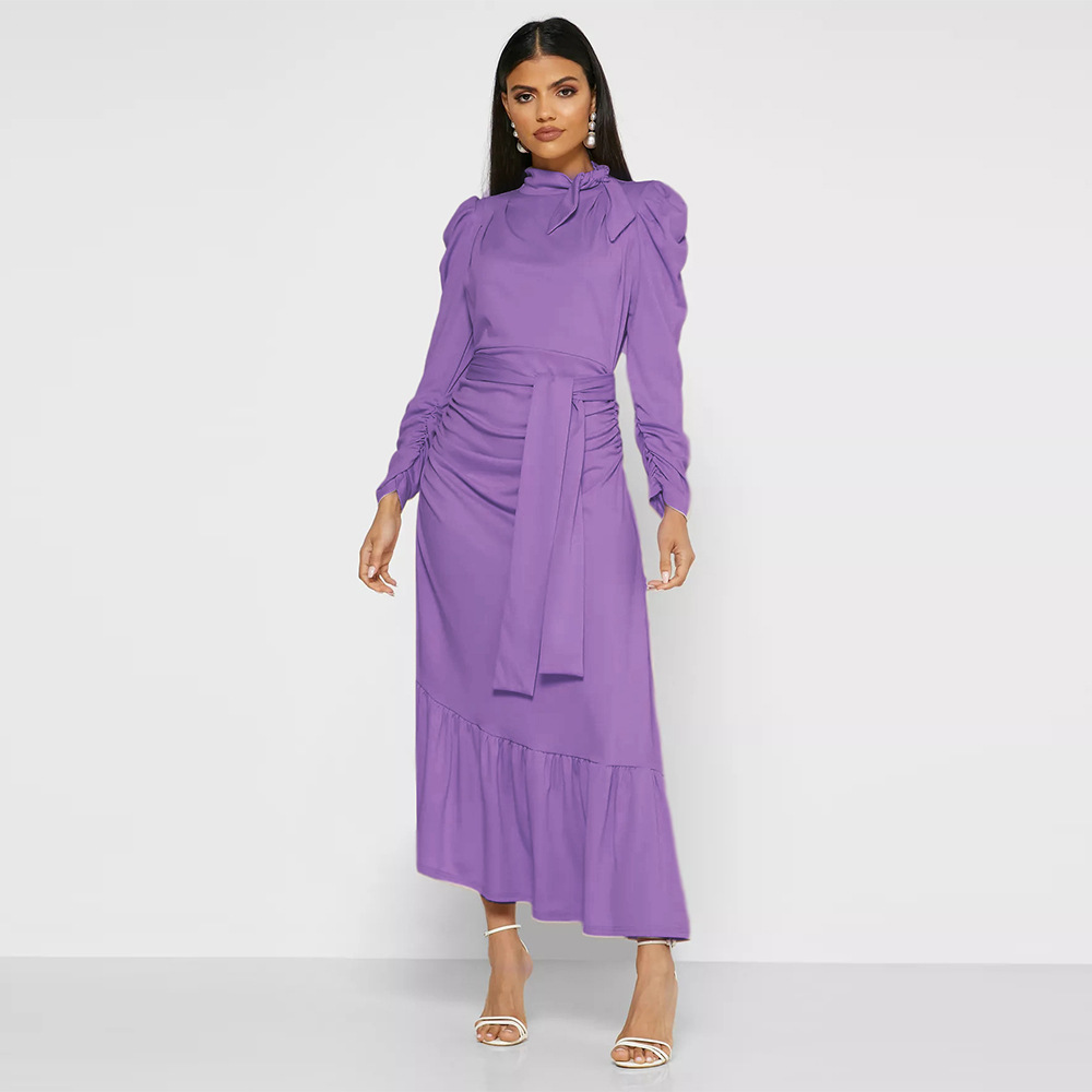 

elegant muslim irrgular abaya dress pleated lace-up moroccan kaftan dubai turkey party vestidos jubah robe abayas mujer french