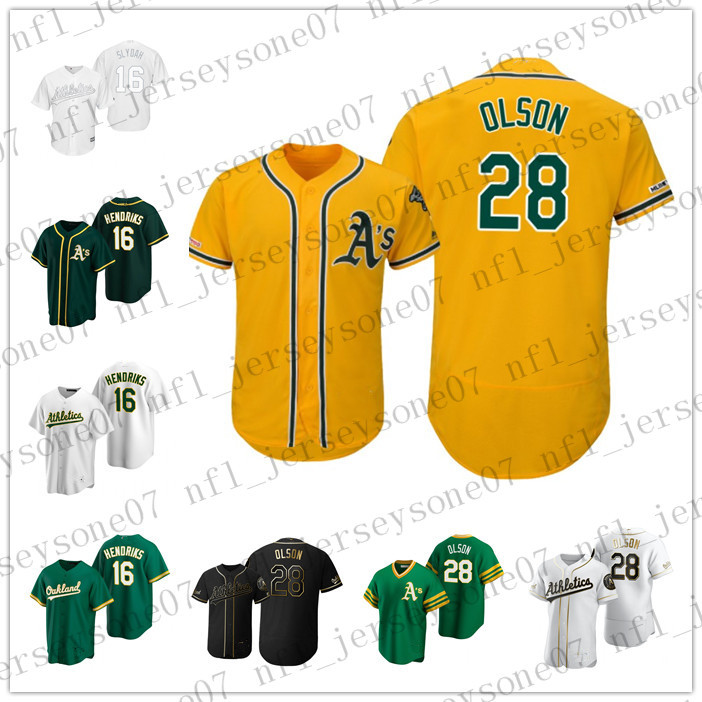 

Custom Oakland men women youth Athletics 16 Liam Hendriks 28 Matt Olson white Yellow green Authentic 2020 Home Jersey, Black