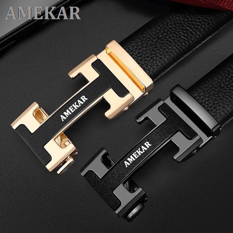 

Belts Fashion 2021 Belt Male Genuine Leather Luxury Automatic Buckle Genune Strap Black For Mens Designers Brand High Quality Q16, Gold