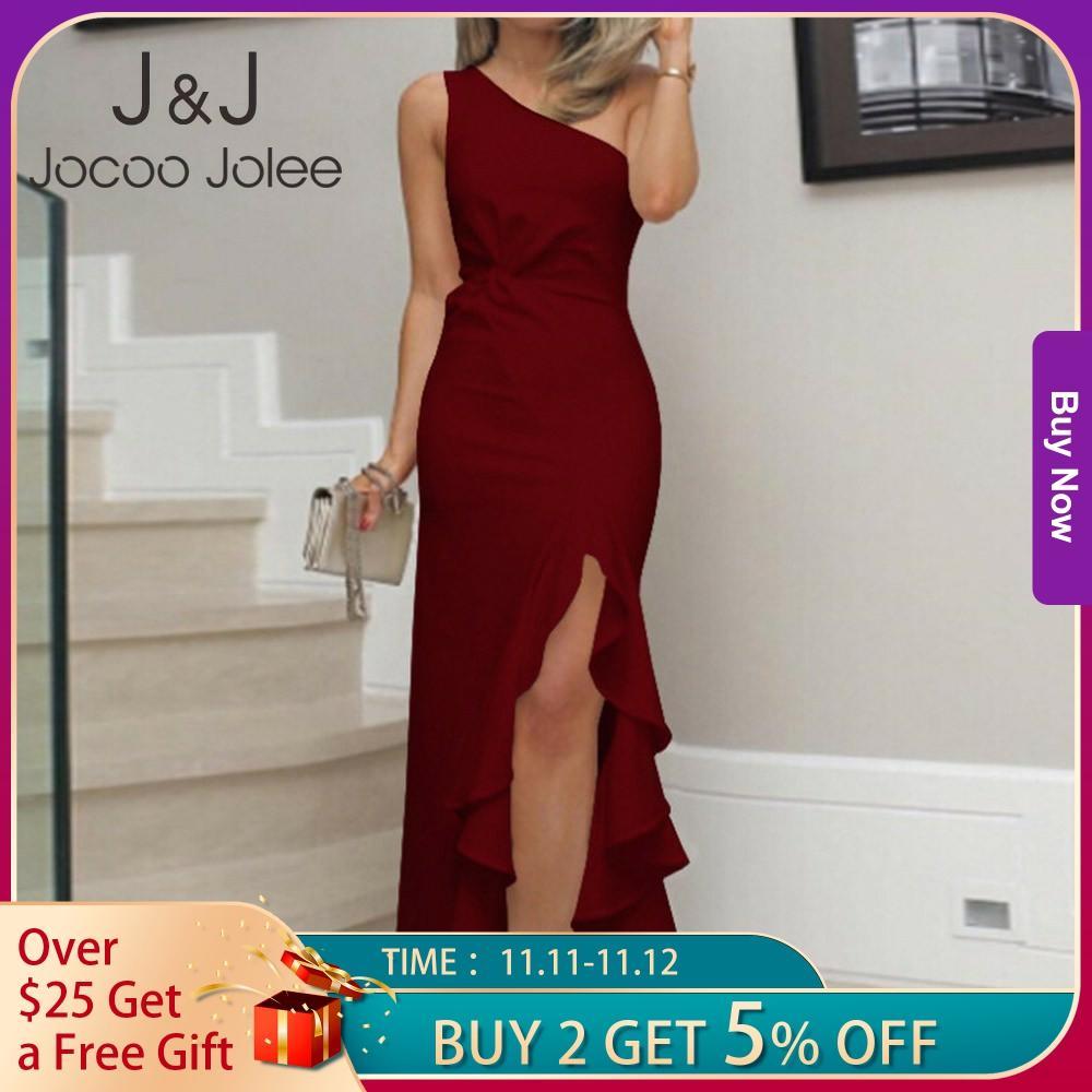 

Sexy Women One Shoulder Long Evening Party Dress Summer White Ruffle Floor Length Bodycon Bandage Nightclub Dress Elegant Dress 210518, Green