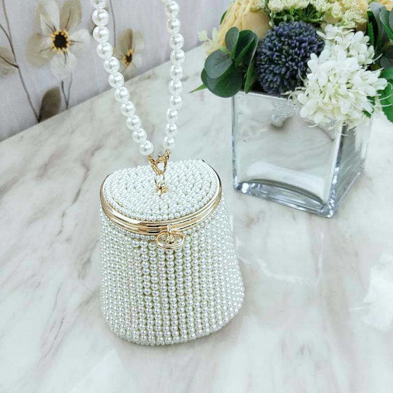

Outdoor Bags Pearl Dinner Bag Mini Celebrity Portable Evening DIY Bucket Women's, White