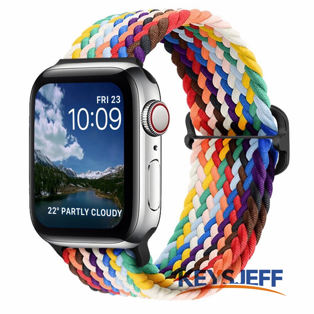 

Braided Strap Compatible with Apple Watch Bands 45/41mm 44/40mm 42/38mm Elastic Solo Loop Sport Bands for iWatch Series 7 6 5 4 3 2 1 SE 84007-2
