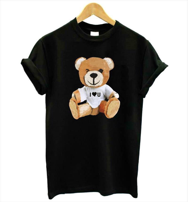 

cute bear print and mens t shirt women cotton casual funny lady yong girl tee better quality ship, White;black
