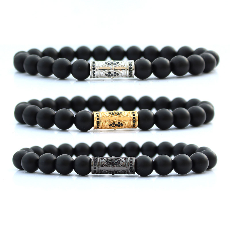 

natural stone beads tube shape bracelet bracelets for men women pulseiras masculina handmade beaded mens accessories armbanden, Black
