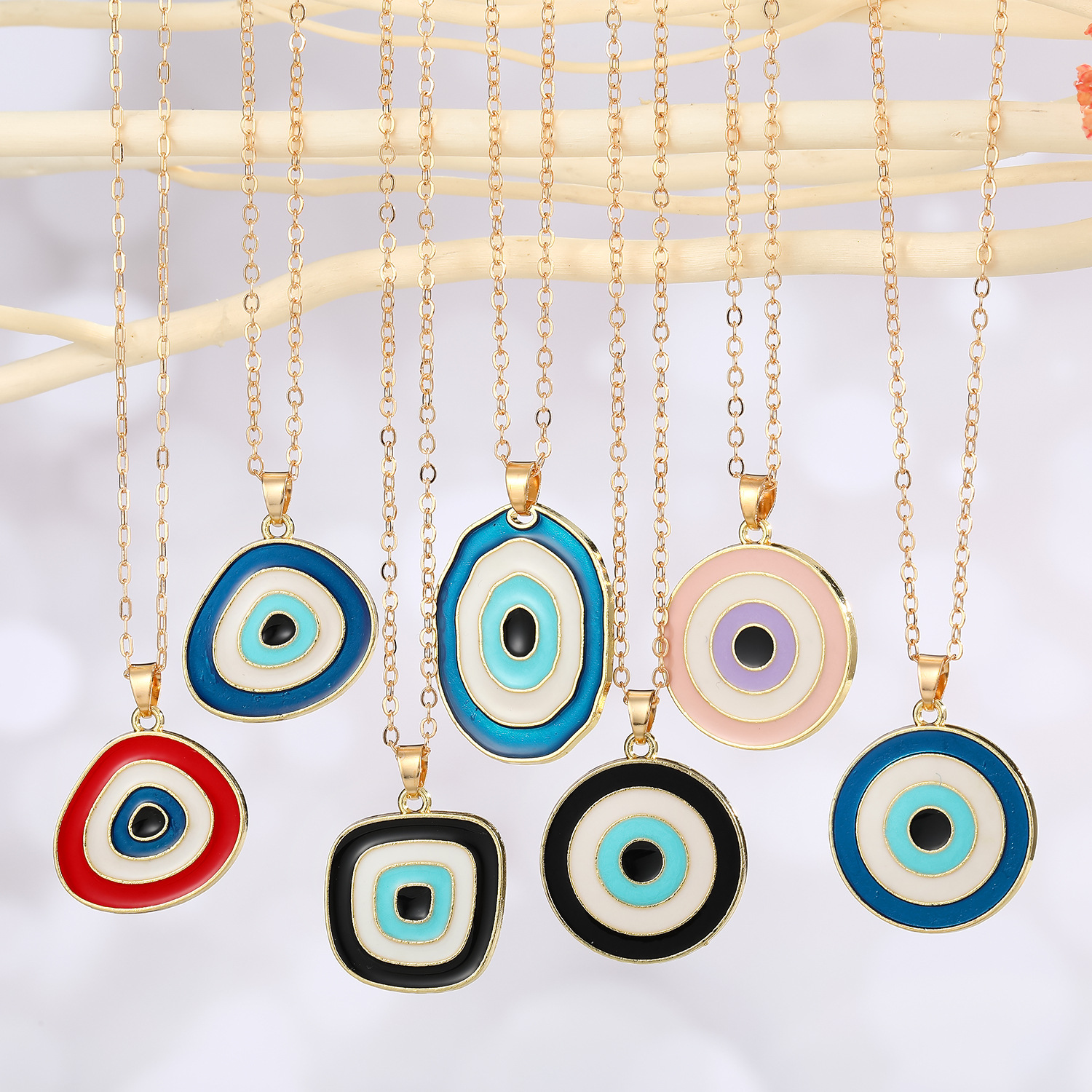 

Fashion Enamel Geometry Evil Eyes Pendant Necklace For Womens Jewelry Big Turkish Eye Chains Choker Necklaces Clavicel Chains for women jewelry