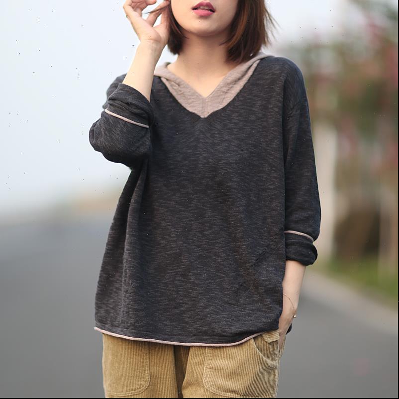 

hooded pullover 7 color women sweater long sleeve autumn patchwork knitted cotton korean, White;black