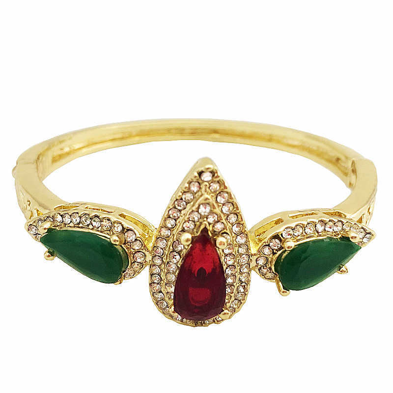 

Dubai Wedding Jewelry Moroccan Birdal Hand Bangles Water Drop Rhinestone Bracelets Bangles Metal Open Cuff Bracelets for Women Q0717