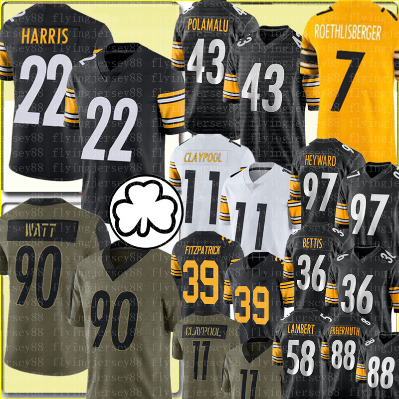 

90 T.J. Watt 22 Najee Harris Jersey 43 Troy Polamalu Ben Roethlisberger Chase Claypool Football Jerseys Minkah Fitzpatrick Jerome Bettis Cameron Heyward Devin Bush, Men +patch /s-xxxl