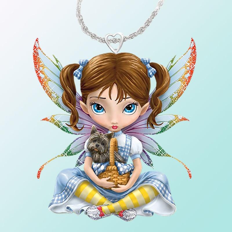

Pendant Necklaces Creative Plaid Skirt Princess Resin Necklace For Women Girl Holding Cute Dog Women's Wedding Party Jewelry, Silver
