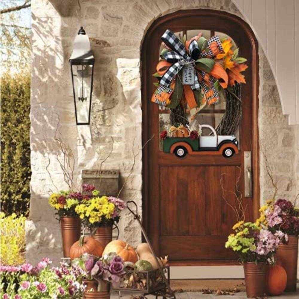 

New Halloween Farmhouse Wreath Decorations Vintage Kitchen Thanksgiving Pumpkin Truck Wreath Window Door Wall Decor Hanging 2021 Y0918