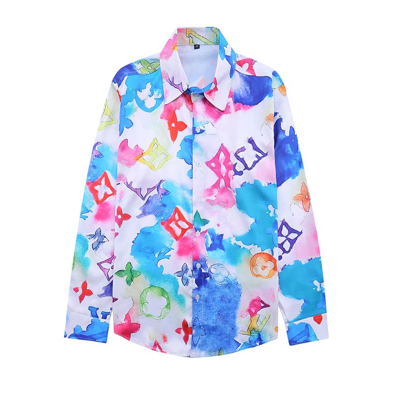 

Luxury Gold Blue Casual Shirts Men Fashion Slim Fit Long Sleeve Red Chemise Homme Social PRINT SILK SHIRT Mens Club Prom Dress Shirt M-3XL