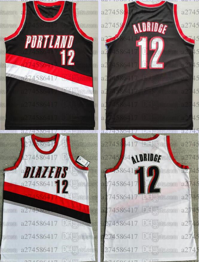 

Men S-6XL basketball Jersey Portland Trail Blazers 12 LaMarcus Aldridge Black white City sleeveless embroidered Jerseys, Black;red
