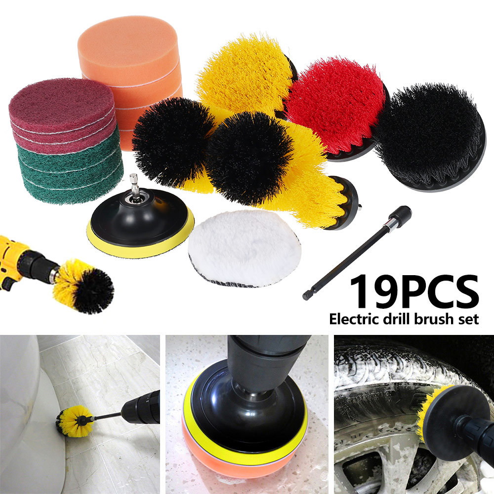 

19pcs Drill Brush Attachments Set Electric Drill Brush Scrub Pads Grout Power Drills All Purpose Power Scrubber Cleaning Tools 210329