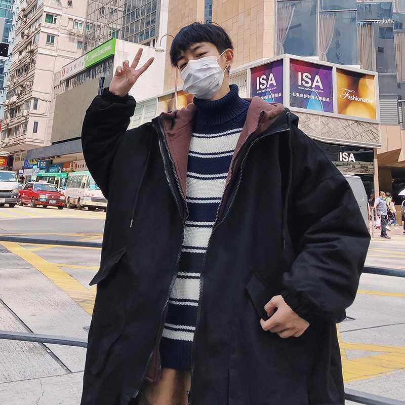 

Men's Down & Parkas Slim Fitting Hooded Work Clothes, Cotton Padded Jacket, Loose Casual Medium Length Clothes In Autumn And Winter 20211, Black
