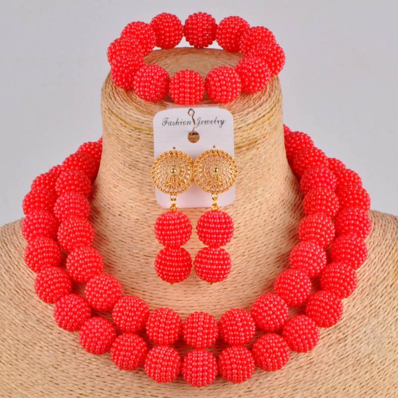 

Earrings & Necklace Fashion Simulated Pearl Europe And America African Red Jewelry Sets ZZ02, As pic