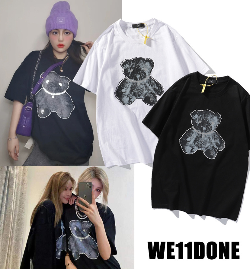 

t shirt 2021 spring and summer we11done bear front back reflective printing simple cotton short sleeve for men women, White
