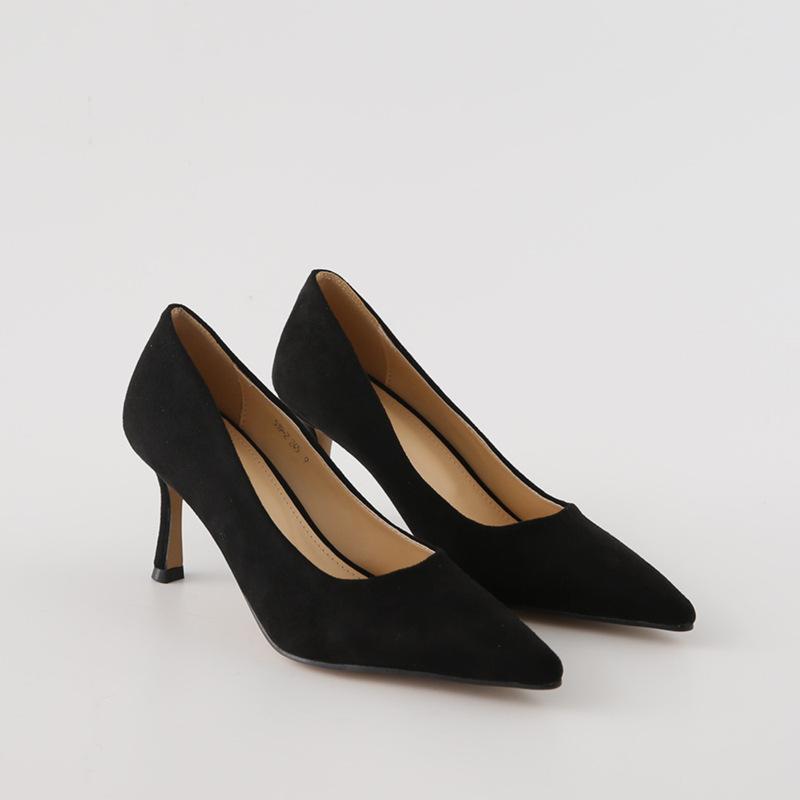 

Dress Shoes 2021 Spring Women Slip-On Flock High Heels Pumps Female Shallow Pointed Toe Office Lady Workwear Concise, Black 8cm heels