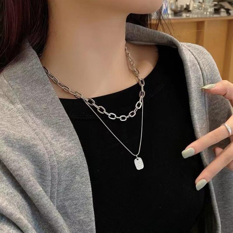 

Pendant Necklaces Multi-layer Chain Necklace Ladies Heart-shaped Lock Gothic Geometric Punk 2021, Silver