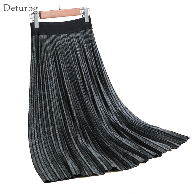 

Casual Dresses Women's Elegant Knitted Knee-length Skirt High Quality Female Waist Thickened Pleated Reversible Skirts Autumn Wint, Coffee