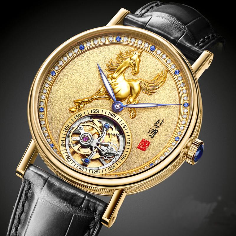 

Super Men's Chinese Zodiac Horse Tourbillon No.1 Watches Natural Diamond Sapphire Clock Jade Men Mechanical Turbillon Watch Wristwatches, S5773g-2