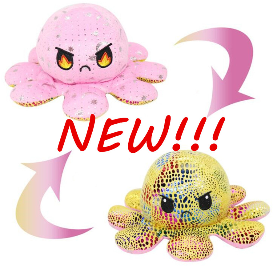 

New!!! Multi Colors Reversible Flip Octopus Stuffed Dolls New Year Christmas Gifts Soft Double-sided Expression Plush Toys Birthday Gifts We