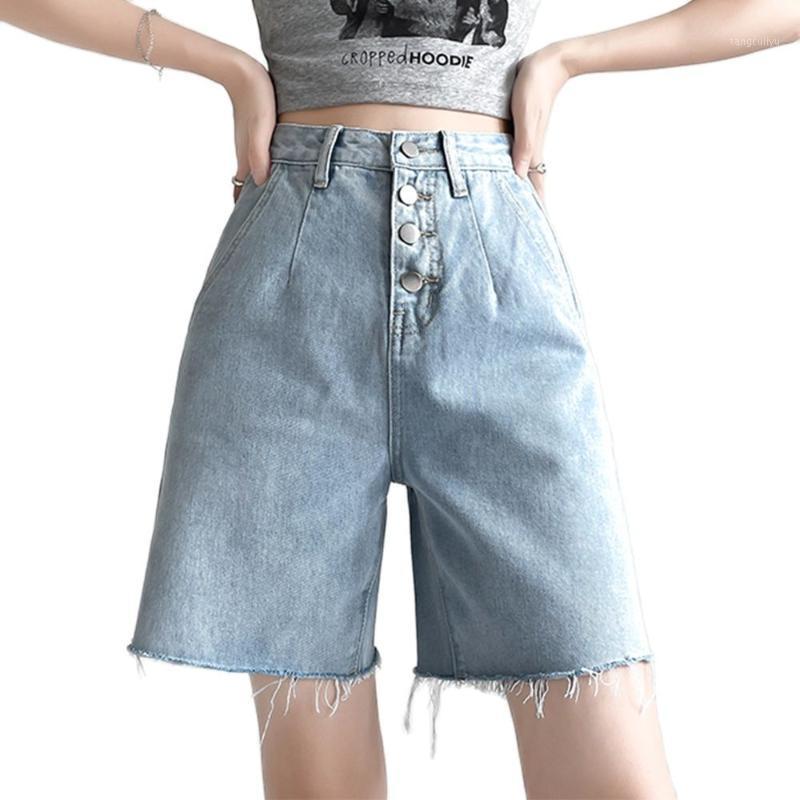 

Women's Jeans Fashion High-waist Thin Section Slim Loose Wide-leg Five-point Pants Women 2021 Summer Clothing, Blue