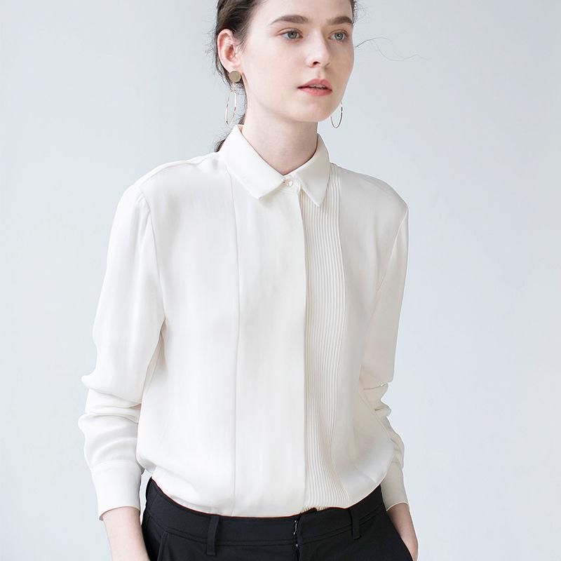 

Women' Blouses & Shirts Elegant Office Lady Womens 2021 Spring Autumn Long Sleeve Folds Pleated Blouse Chic Design Temperament Chiffon Tops, Black