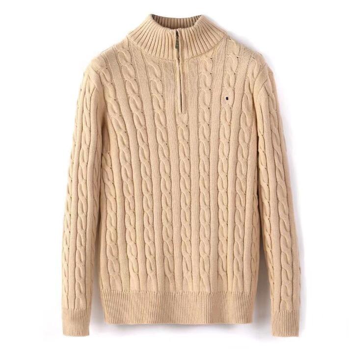 

Mens Sweater Winter Fleece Thick Half Zipper High Neck Warm Pullover Quality Slim Knit Wool designer knitting Casual Jumpers zip Cotton swea, White;black