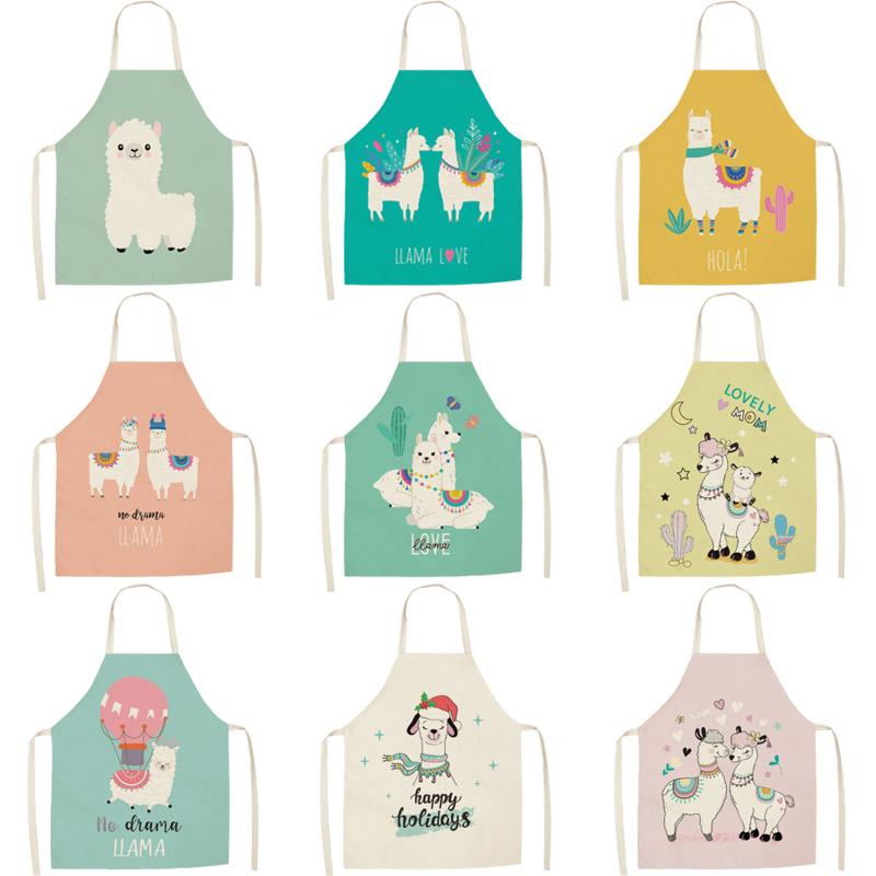 

Alpaca Llama Cactus Printed Cotton Linen Sleeveless Aprons Kitchen Women Pinafore Home Cooking Baking Waist Bib 2 Size