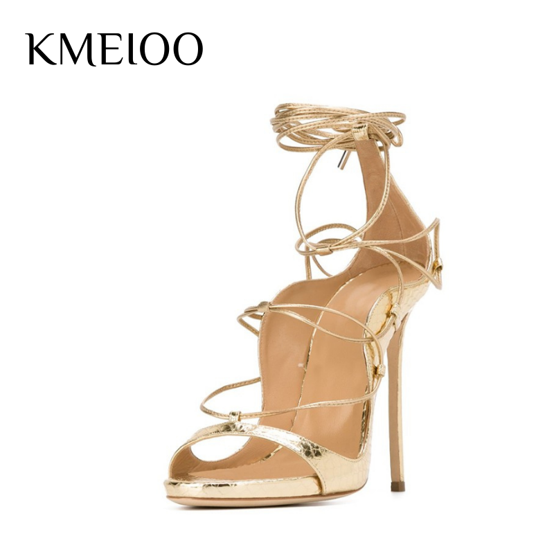 

Sandals KMEIOO Summer Woman Shoes Basic Sexy Open Toe High Heels Ladies Casual Cross Tied Party Pumps Large Size 34- 43, Black