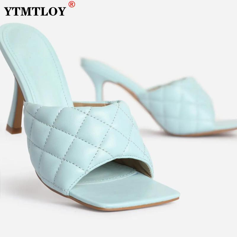 

Summer Square Toe Women Slippers Fashion Thin Heeled Ladies Mules Elegant Female High Heels Outside Slides Sandals 42, Black