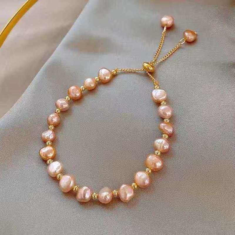 

Baroque Frhwater Natural Pearl Bracelet Student's Friend Bracelet, Golden;silver