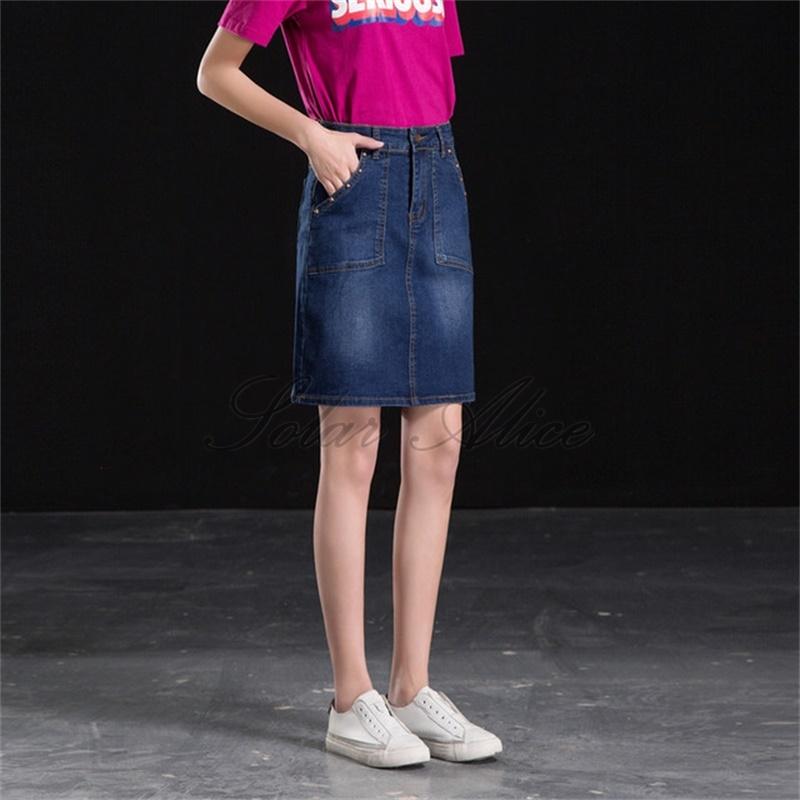 

Women's Spring/Summer High-Waist Denim Skirt Mid-length Large Plus Size A-line Mid Skirts, Blue