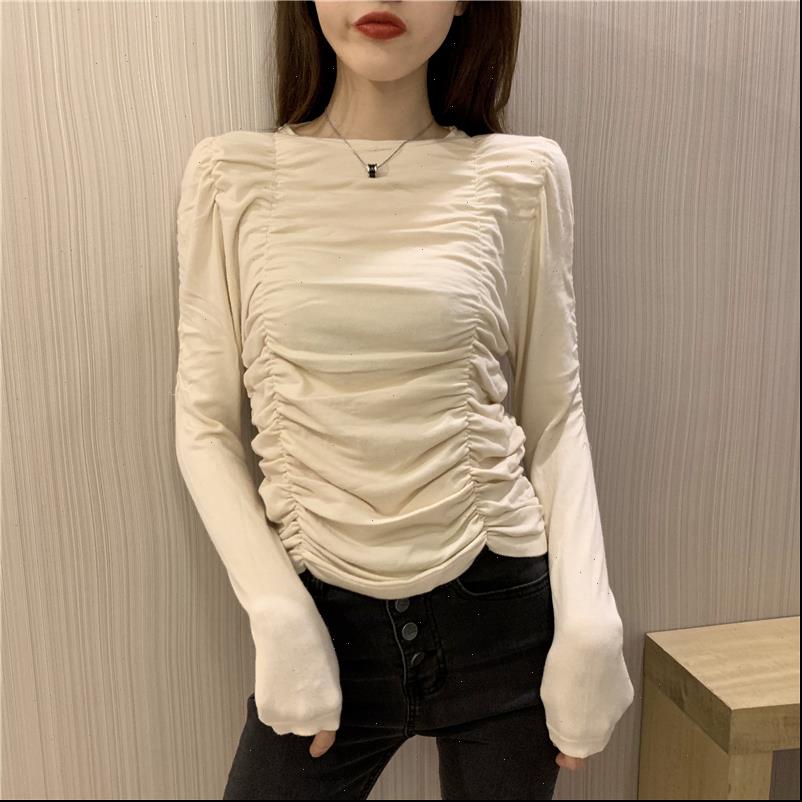 

round womens sweaters collar solid full sleeve cropped pullovers girls chic wrinkled slim sweater crop for woman, White;black