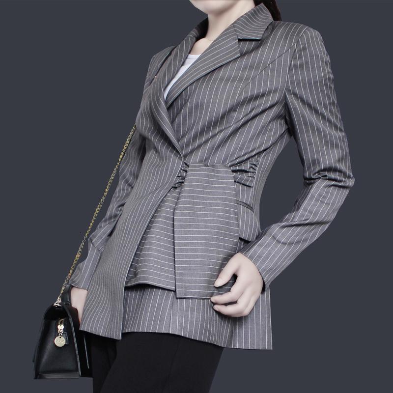 

Fashion Tide Autumn Striped Blazer Bandage Empire Waist Notched Irregular Full Sleeve Women Casual Jacket BC153 Women' Suits & Blazers, Navy blazer