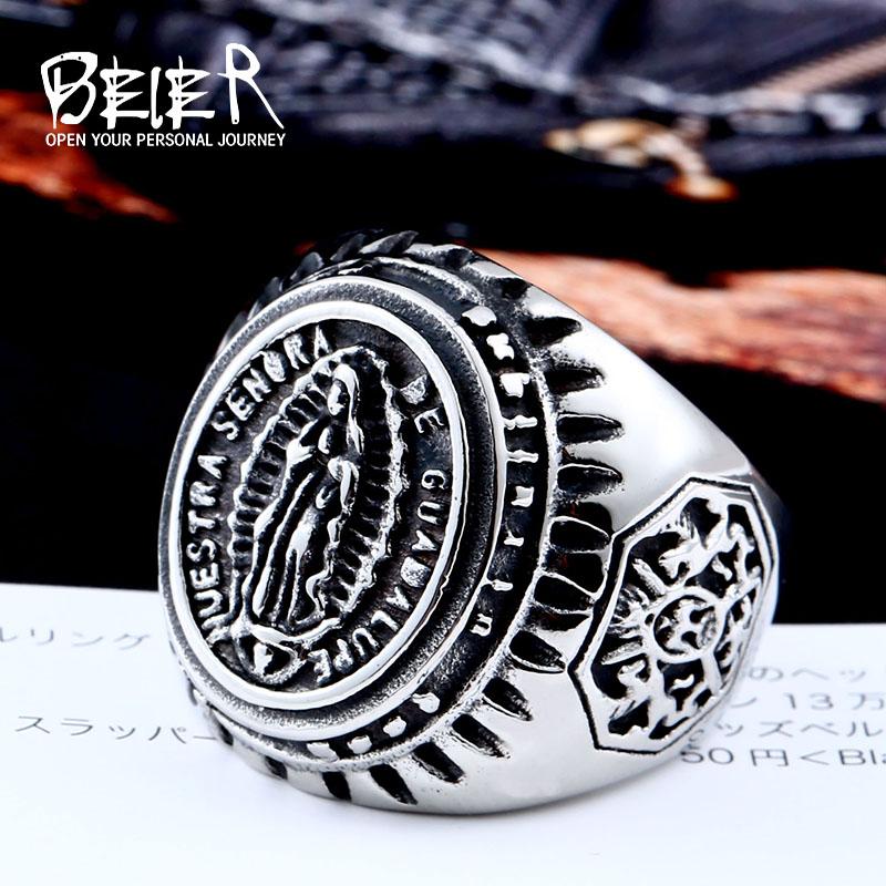 

Cluster Rings Beier Arrive 316L Stainless Steel Domineering Figure Man Ring Fashion Jewelry Virgin Mary Men Gift LLBR8-281R