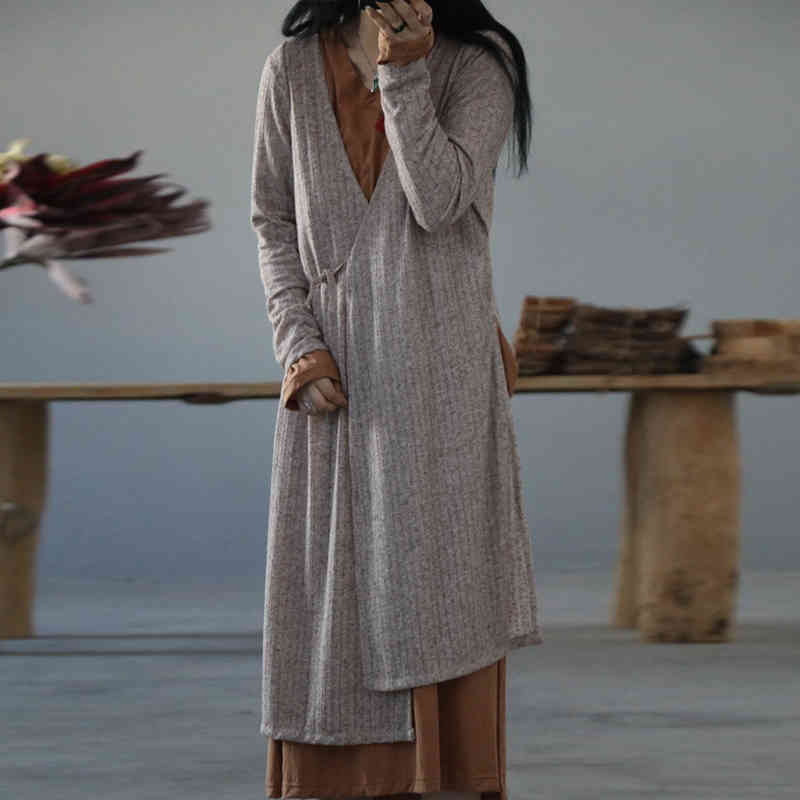 

Johnature Women Trench Coats Loose V-neck Windbreaker Lace Up Autumn 3 Colour Vintage Plus Size Women Clothes Trench Coat 210521, Grey blue