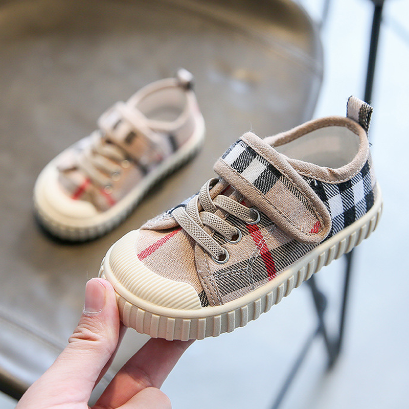 

2021 Spring and Autumn Childrens Board Shoes Korean Version of Plaid Kids Boys Shoes Lace-up Casual Breathable Canvas Shoes, Check brown
