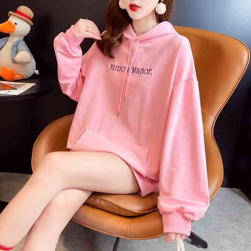 

Fat mm sweater female loose Korean student versatile long sleeve top 2021 new large women's autumn coat, Pink